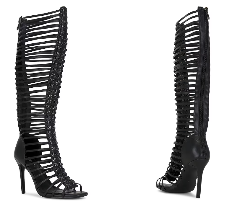 Women Black Caged Strappy Stil - đánh giá và giá Sandal Strappy Heeled
