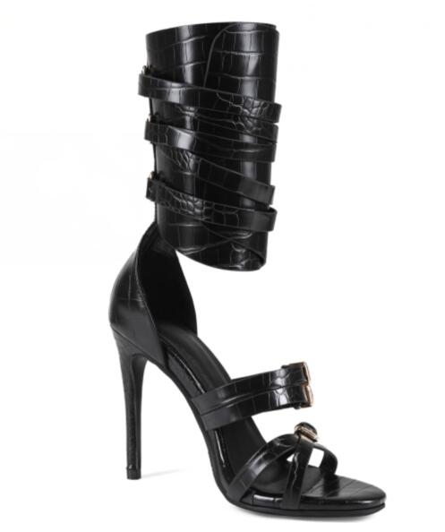 Sexy Black Leather Open Toe Cr - đánh giá và giá Sandal Strappy Heeled
