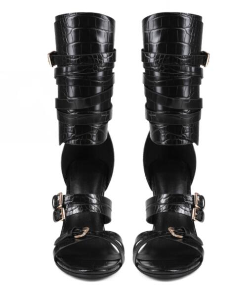 Sexy Black Leather Open Toe Cr - đánh giá và giá Sandal Strappy Heeled