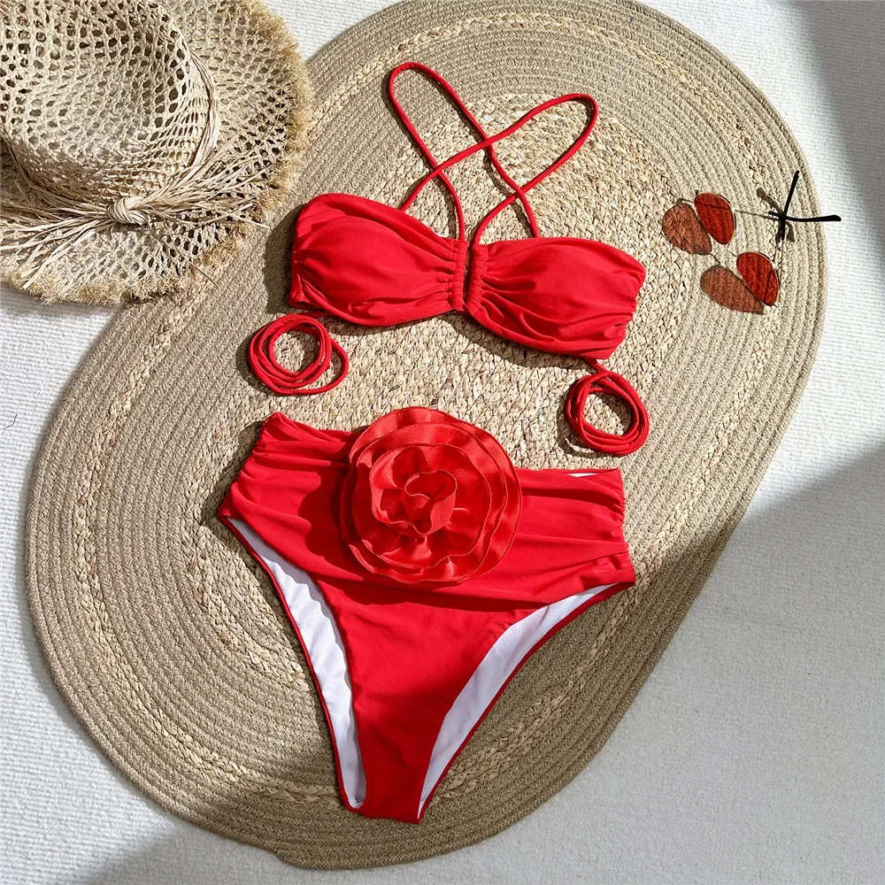 Sexy Red 3D Flower Swimwear Ha - đánh giá và giá Swimsuit Bikini Ruched