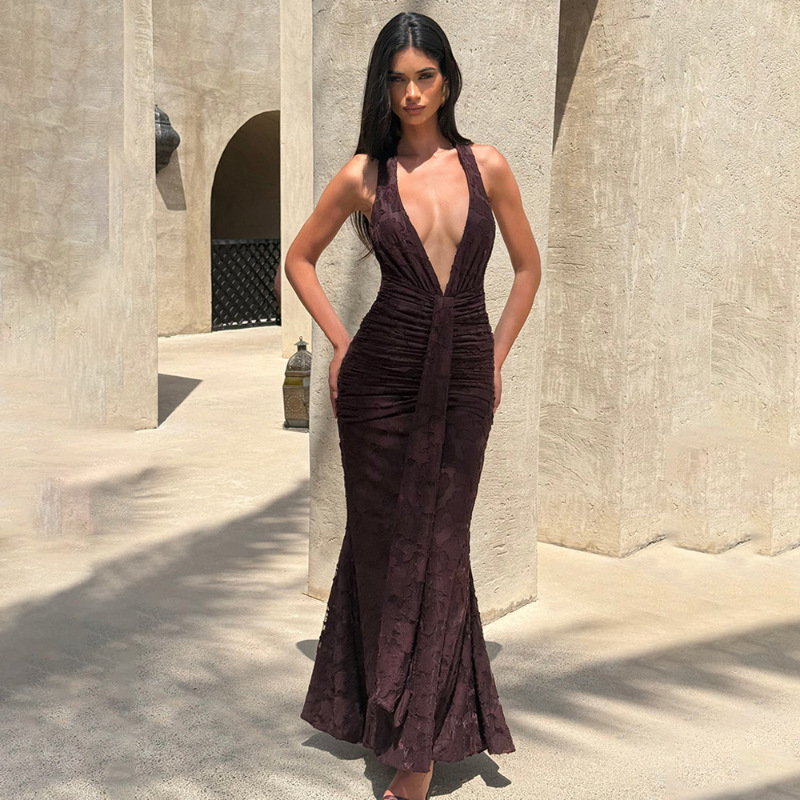 Sexy Deep V Backless Wrap arou - đánh giá và giá Linen Dress Wrap