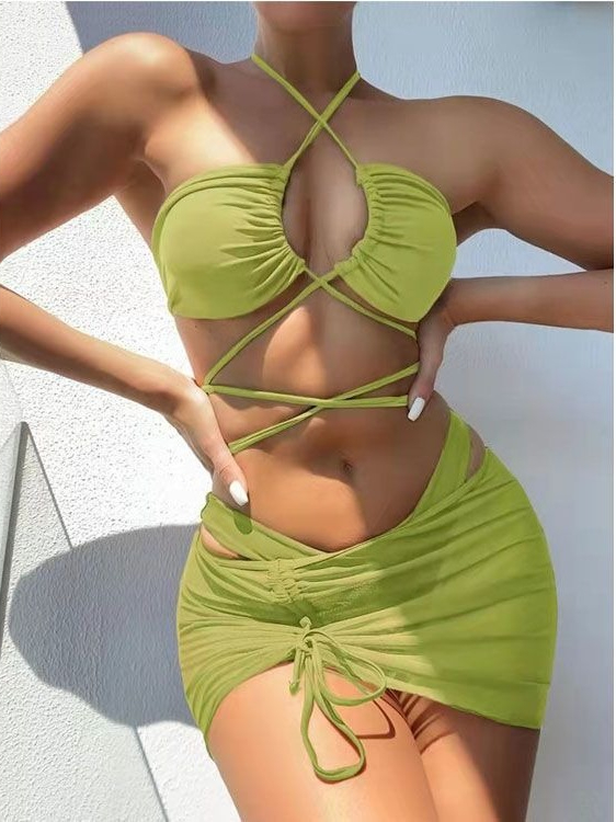 Ladies High Waist Split Bikini - đánh giá và giá Swimsuit Bikini Ruched