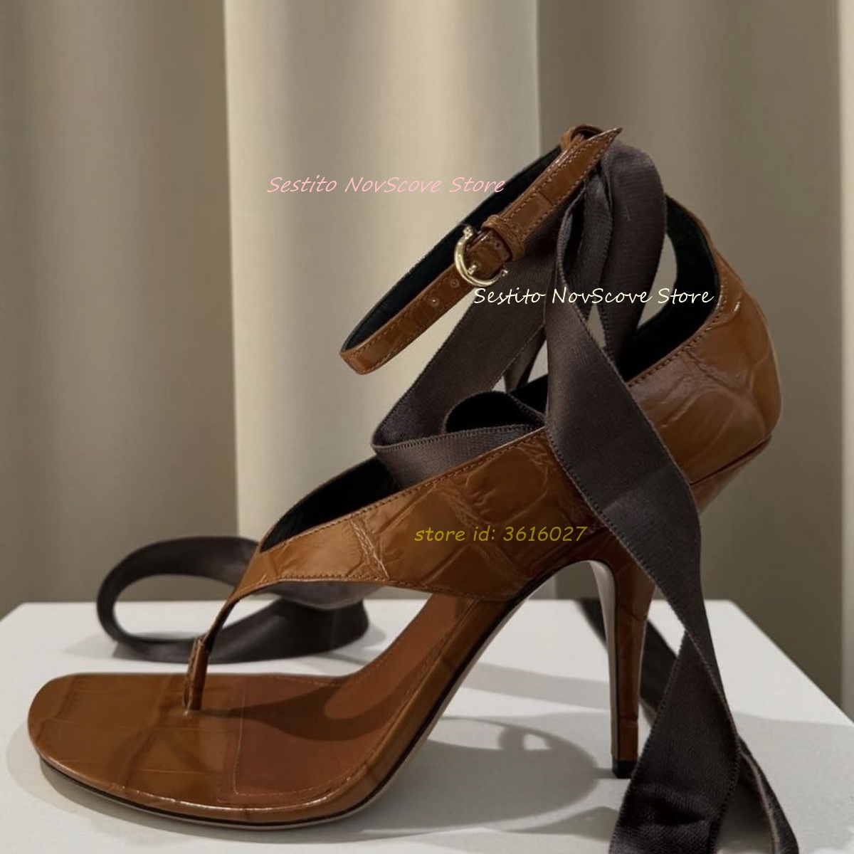 Brown Open Toe Lace Up Sandals - đánh giá và giá Cover Up Kaftan